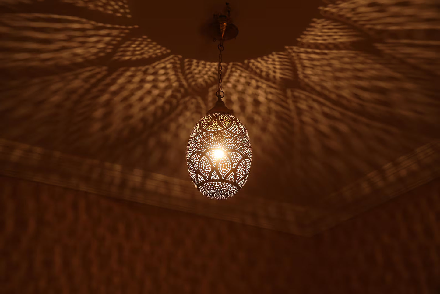 Handmade Moroccan Brass Pendant Light – Pierced Ceiling Lamp for Warm Shadows