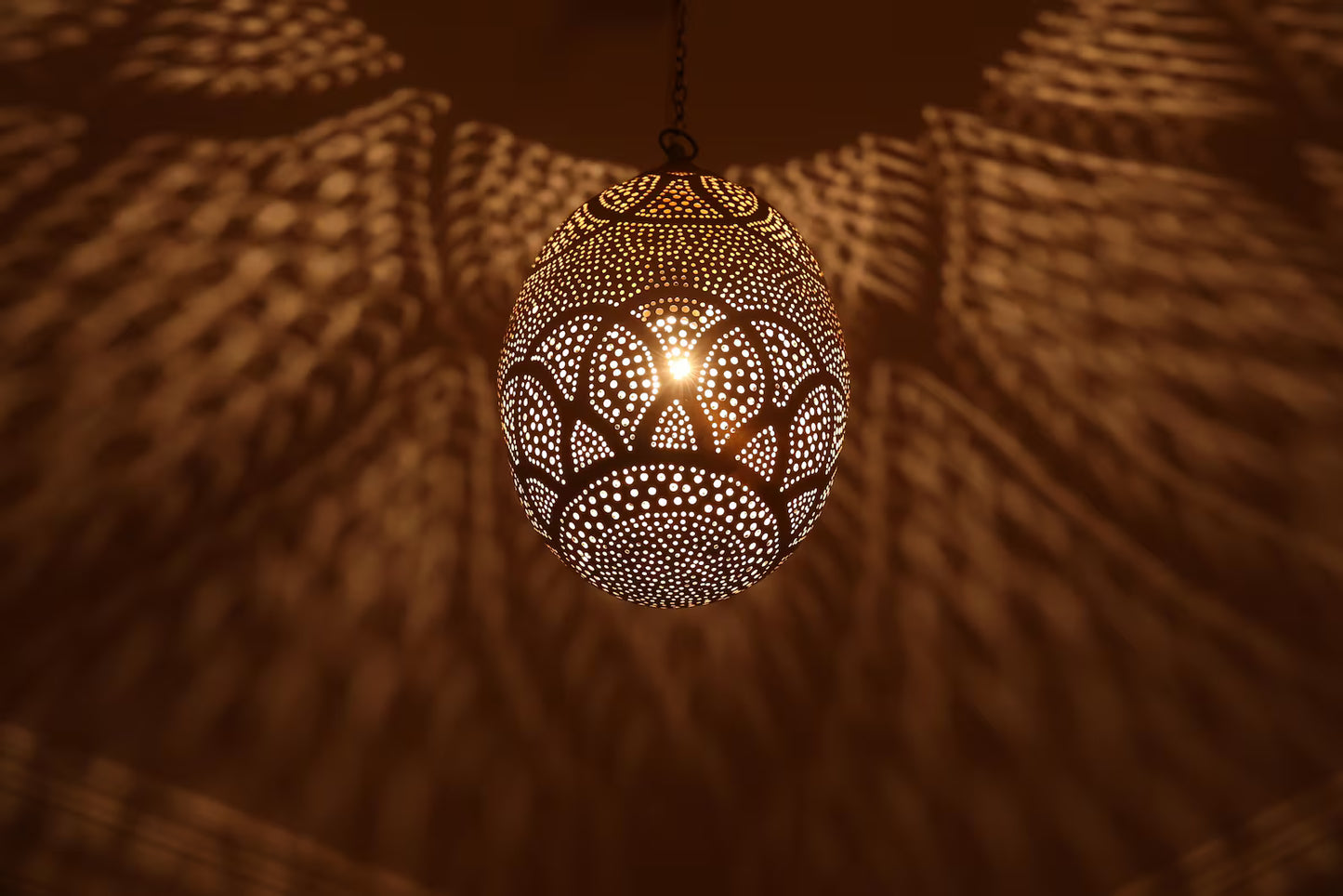 Handmade Moroccan Brass Pendant Light – Pierced Ceiling Lamp for Warm Shadows